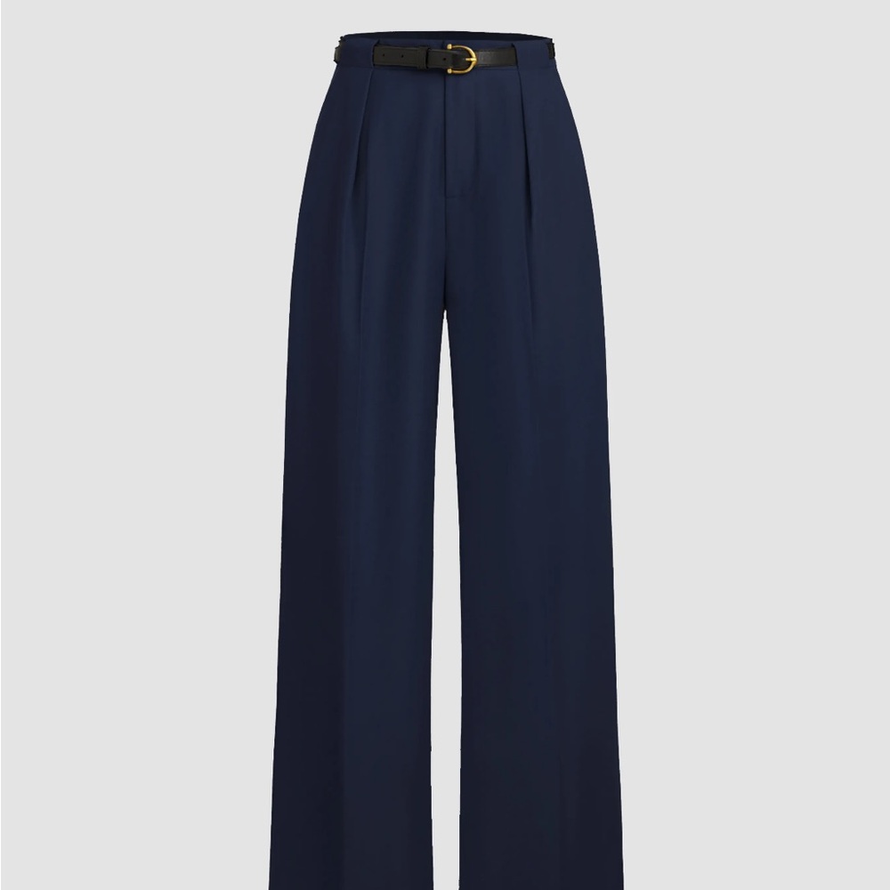 CIDER Navy Wide Leg High Waisted Trousers